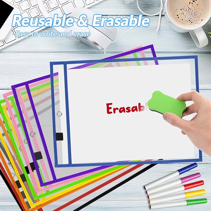 BEVTEE 8 Pcs Dry Erase Pocket Sleeves 10×14 in, Easy Inserting Paper, - Image 4