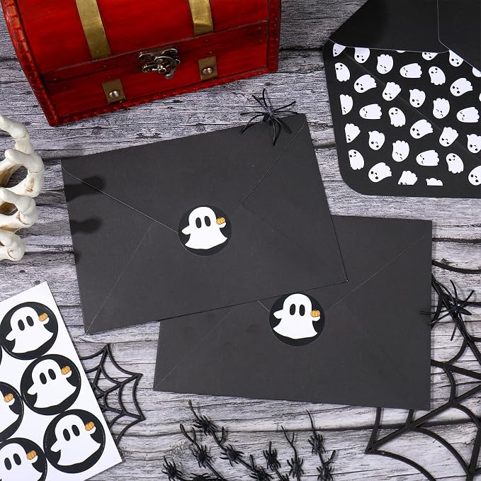 Whaline 50 Pcs Halloween Ghost Invitation Envelopes Black White Greeting Card - Image 4