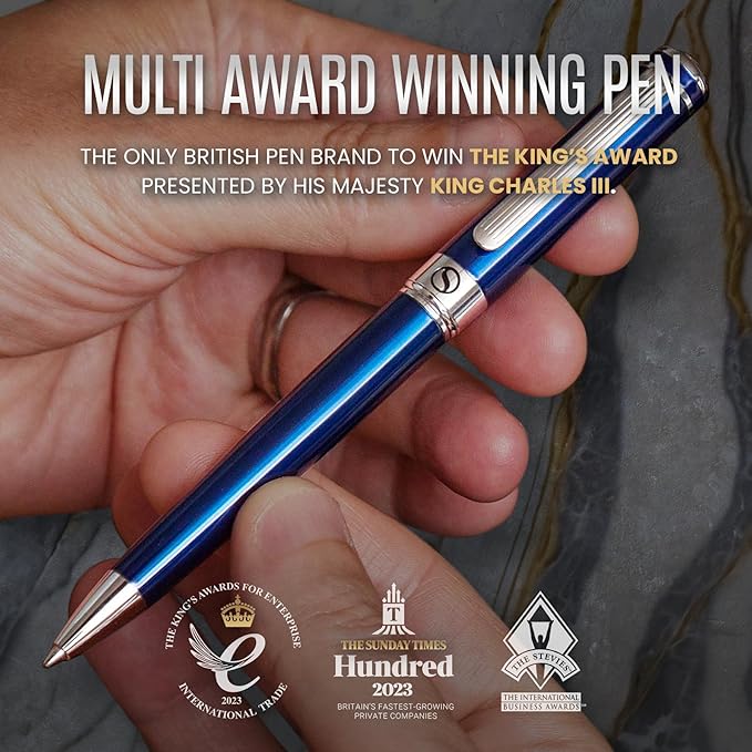 Scriveiner Midnight Blue Ballpoint Pen - Stunning Blue Lacquer Luxury Pen, Chrome Finish, Schmidt Black Refill, Best Ball Pen Gift Set for Men & Women, Professional Executive Office, Nice Designer Pen-DeskLoop Office