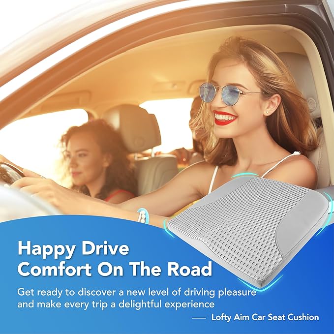 Car Seat Cushion, Comfortable Memory Foam Seat Pillow for Driving, Sciatica-Back Pain Relief, Cushion for Car-Truck, Office, Wheelchair - Gray-DeskLoop Office