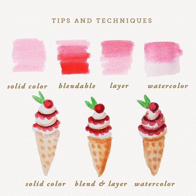 Primrosia 12 Dual Tip Watercolor Marker Pens - Fine Tip & Brush Tips, Professional Quality, 4 x Sticker Sheets, Blendable, Non-Toxic, Perfect for Calligraphy, Drawing & Coloring. (Patisserie)-DeskLoop Office