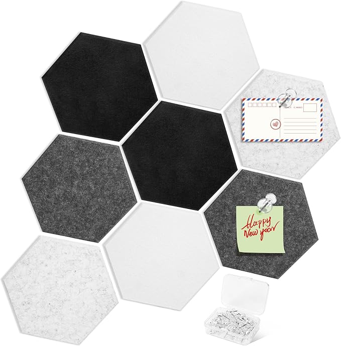 8PCS Hexagon Cork Board Tiles, Self-Adhesive Felt Bulletin by phepetroll
