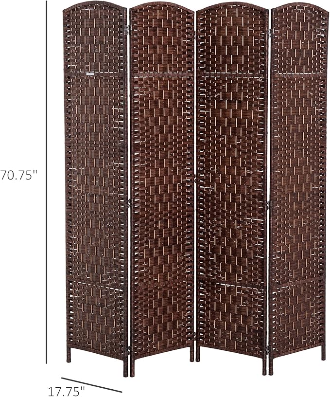 NicBex Room Divider 4 Panel Room Dividers with Woven Rattan Design Partition Room Dividers and Folding Privacy Screens 6 FT Wall Divider for Office, Room Separation,70.75"W x 0.75"D x 70.75"H, Brown-DeskLoop Office
