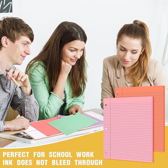 PerKoop 400 Sheets Colored Loose Leaf Paper 8.5" x 11" college ruled Lined 3 Hole Punched notebook Filler Paper for 3 Ring Binders Office School Supplies (Candy Colors)-DeskLoop Office