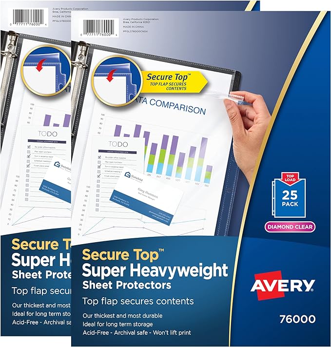 Avery Diamond Clear Top Sheet Protectors, Super Heavyweight Page Protectors by Avery
