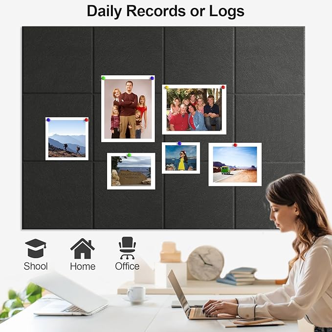 Large Cork Board for Walls 47" x 35" 12 Pack Black Bulletin Boards Felt Wall Tiles with Safe Removable Adhesive Corkboards for Office Home,Black-DeskLoop Office