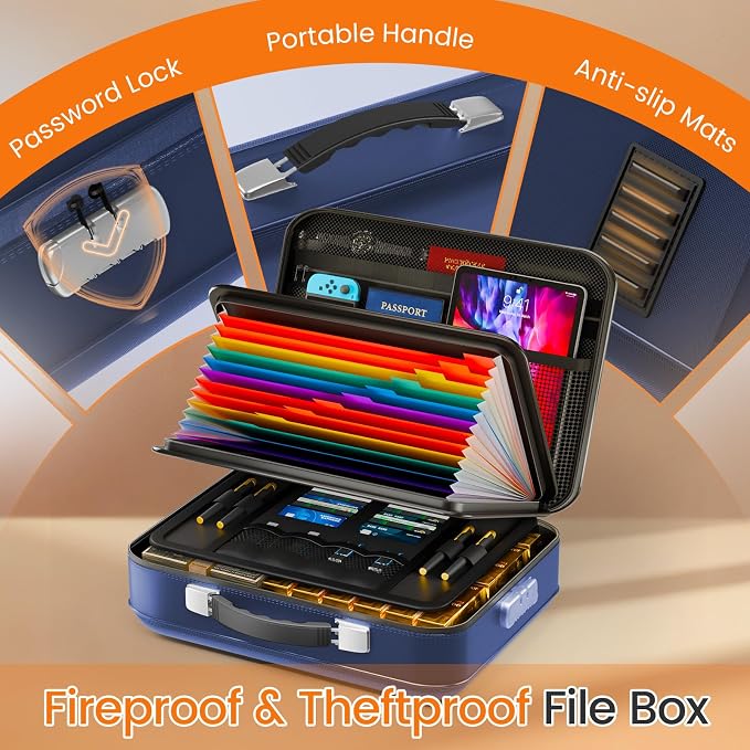 Fireproof Document Box with Lock, 5200°F Fireproof Water Resistant Hard Case - Image 4
