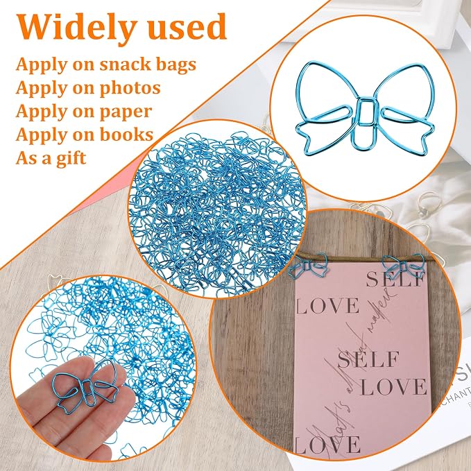 100PCS Blue Paper Clips, Ymapinc Metal Bow Paper Clips, Cute Paperclips - Image 7