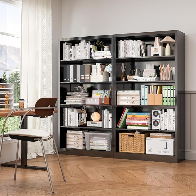 5 Tier Metal Bookshelf, 66" Tall Bookcase, Adjustable Book Shelves, Modern Black Book Shelf Storage Shelves for Bedroom, Living Room, Office, Library, Classroom, School-DeskLoop Office