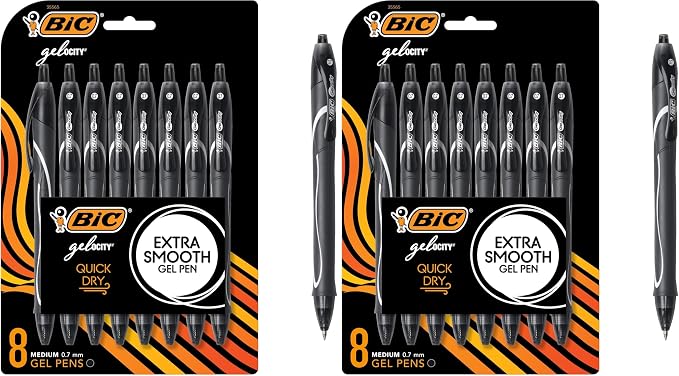 BIC Gelocity Quick Dry Black Gel Pens, Medium Point, Retractable Gel Pens by BIC