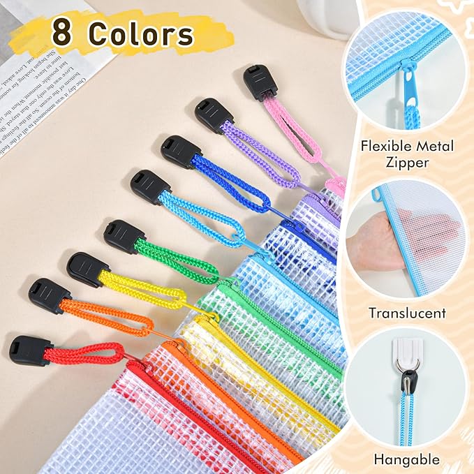 14pcs Mesh Zipper Pouch Bags, 8 Sizes Plastic Zippered Storage Bags - Image 3