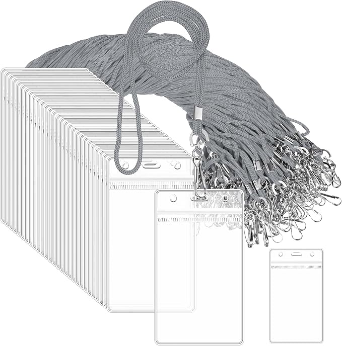 Marspark 100 Pack Lanyard with ID Holder Bulk, Waterproof Resealable Name Tag by Marspark
