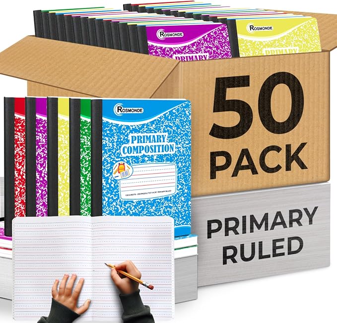 Rosmonde 50 Pack Bulk Primary Composition Notebooks, 200 Pages, 9-3/4" x 7-1/2" by Rosmonde