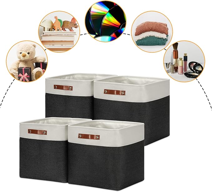 DULLEMELO Storage Baskets, 13 Inch Cube Storage Bins for Shelves Closet Nursery Toy Storage, Foldable Linen Closet Organizers Storage Baskets for Toy Closet Storage?4 Pack - 13" White&Black)-DeskLoop Office