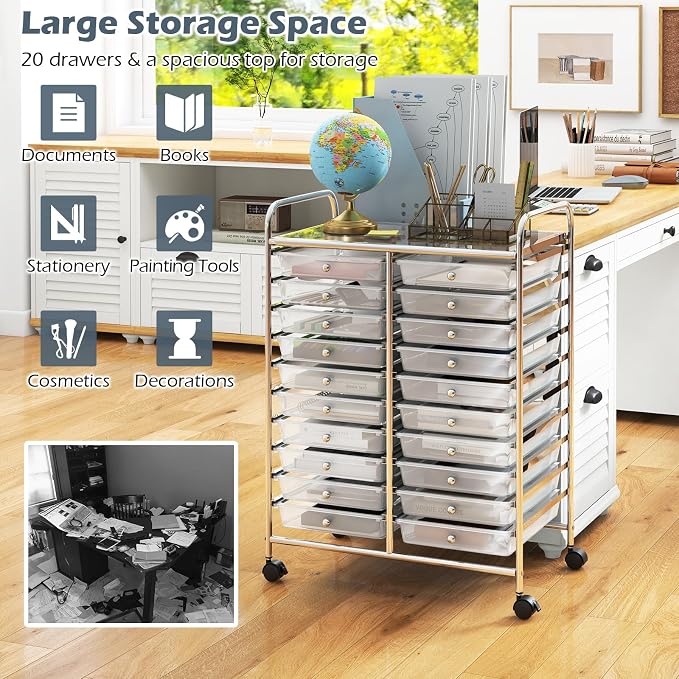 Happygrill 20-Drawer Organizer Cart Tools, Mobile Utility Storage Cart - Image 5