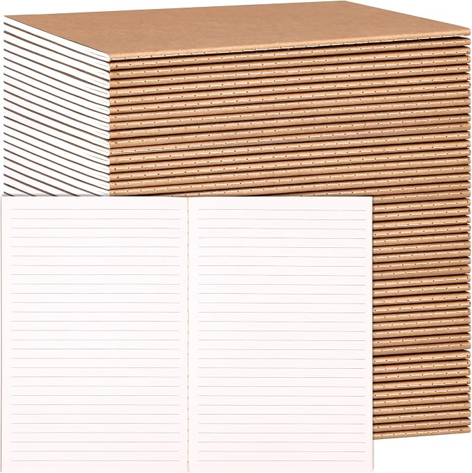 LABUK 48 Pack Lined Kraft Notebooks, A5 Journals Bulk, 8.3x5.5 Notebook Bulk by LABUK