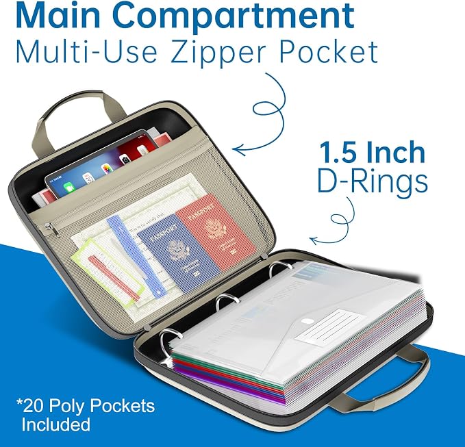 Binder Folders Organizer with 20 Pack Heavyweight Plastic Pockets, Fireproof - Image 4