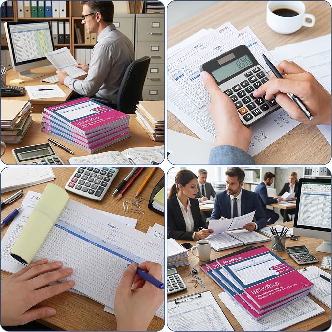 6 Pack Invoice Receipt Book, 2-Part Carbonless, 5-9/16" x 8-7/16" Invoice Book - Image 4
