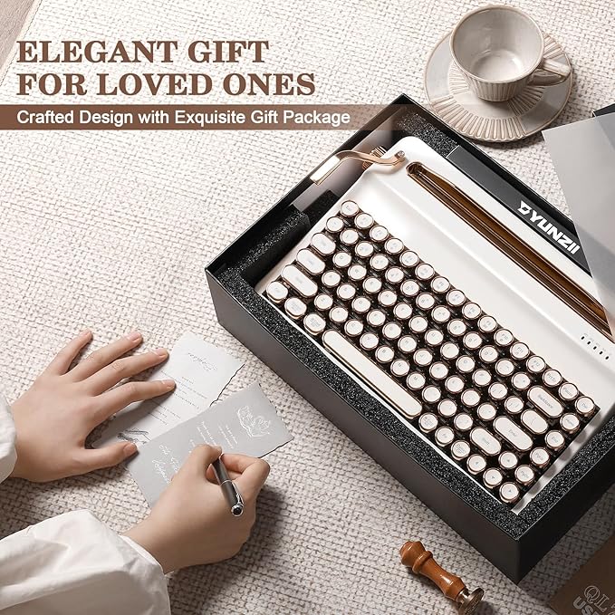 YUNZII QL75 Wireless Typewriter Hot Swap Retro Mechanical Keyboard,Punk Round Keycaps,RGB Backlit QMK/VIA Programmable, Multi-Device Keyboard with 2.4GHz/Type-C/BT5.0 (White, Cocoa Cream V2 Switch)-DeskLoop Office
