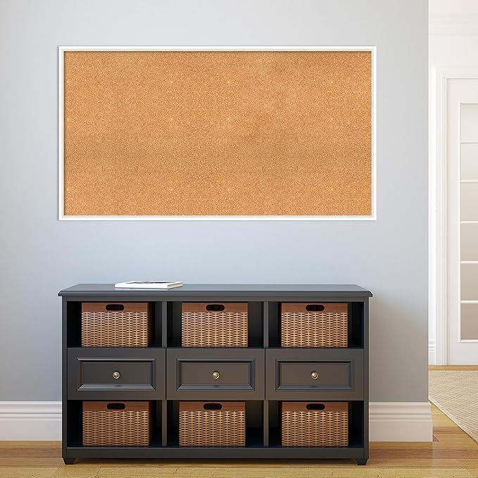 Amanti Art Natural Cork Board for Wall, 29x53 Vision Board with White Frame, Oversize Corkboard Office Decor for Home Organization, Modern Corkboard Pinboard to Display Items for Home Organization in-DeskLoop Office