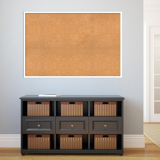 Amanti Art Natural Cork Board for Wall, 33x49 Vision Board with White Frame, Oversize Corkboard Office Decor for Home Organization, Modern Corkboard Pinboard to Display Items for Home Organization in-DeskLoop Office