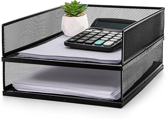 YOUEON 2 Pack Wire Mesh Letter Trays 12.8"x10"x2.9", Stackable Paper Tray - Image 4