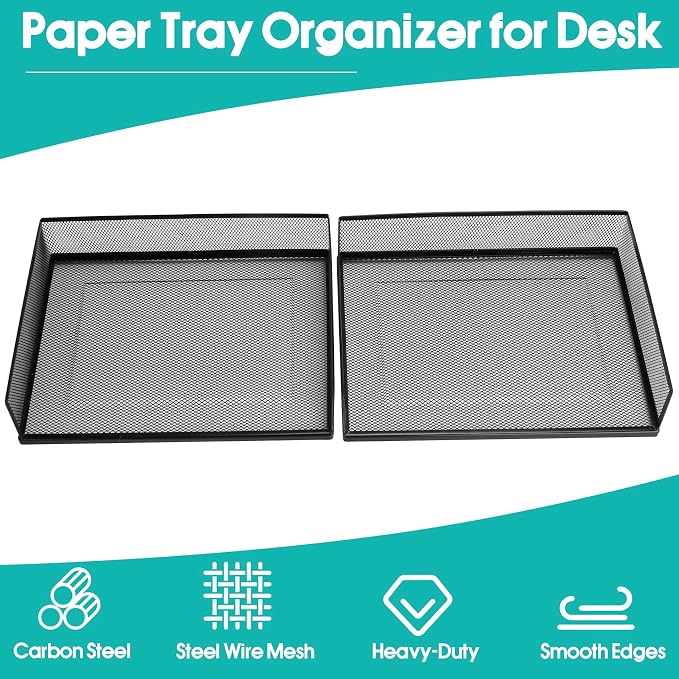 AZFUNN Wire Mesh Letter Trays Paper Tray Desk File Organizer, 2 Pack Stackable - Image 4