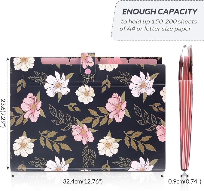 SKYDUE Accordion File Organizer, Floral Expanding File Folders - Image 6