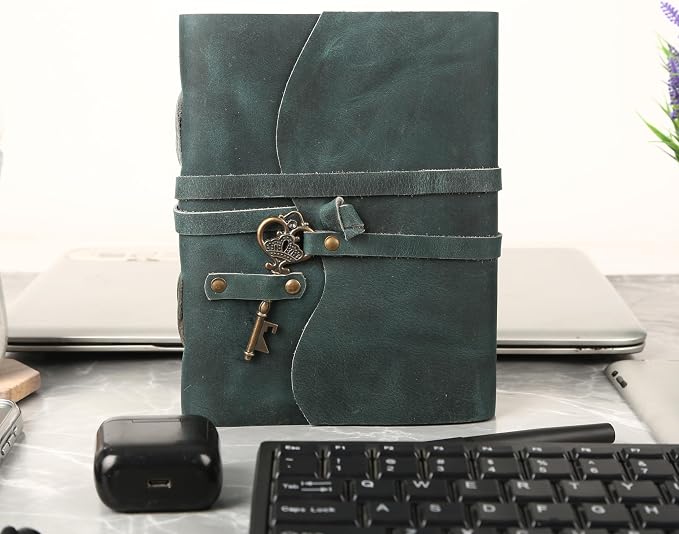 Leather Journal with Deckle Edge Paper 8x6 inch and Vintage Key | Handmade - Image 5