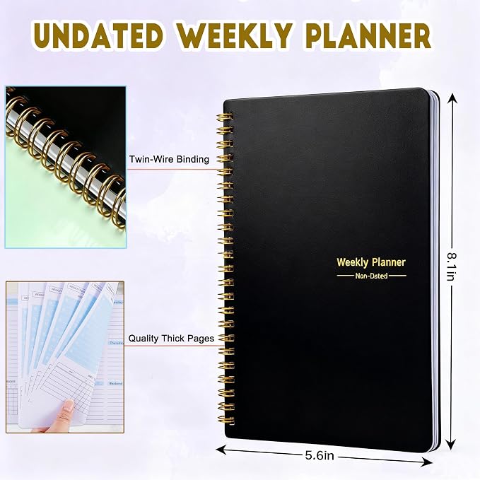Undated Weekly Planner with Goal & Habit Tracker Notebook Spiral Binding Small - Image 5