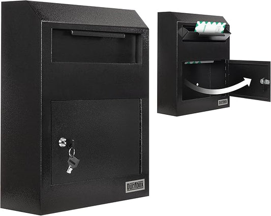 Drop Box Deposit Safe 12 x 4 x 15” Heavy Duty Steel Wall Mount Mailbox for Mail, Letters, Checks, Keys, Cash and more for Home, Office & Commercial Use (W500) (Black)-DeskLoop Office