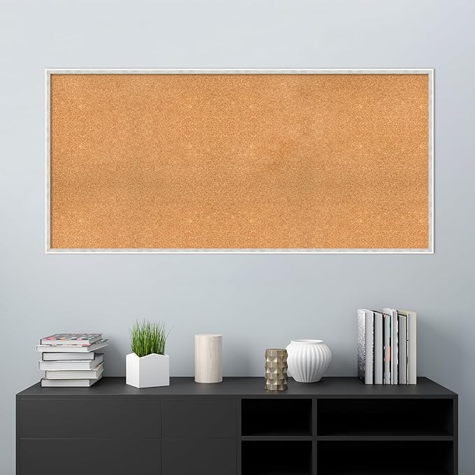 Amanti Art Natural Cork Board for Wall, 29x61 Vision Board with White Frame, Oversize Corkboard Office Decor for Home Organization, Modern Corkboard Pinboard to Display Items for Home Organization in-DeskLoop Office
