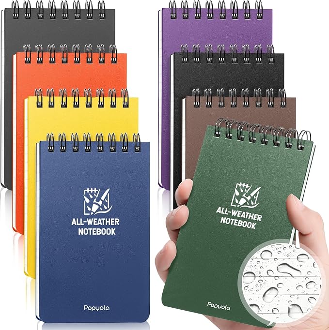 POPYOLA 8 Pack Waterproof Notebook, Weatherproof Pocket Notebook by POPYOLA
