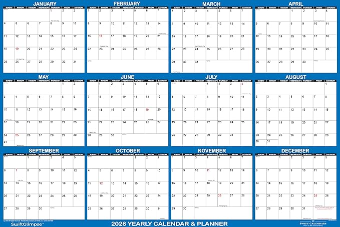32" x 48" SwiftGlimpse 2026 Wall Calendar Erasable Large XL Wet & Dry Erase - Image 2