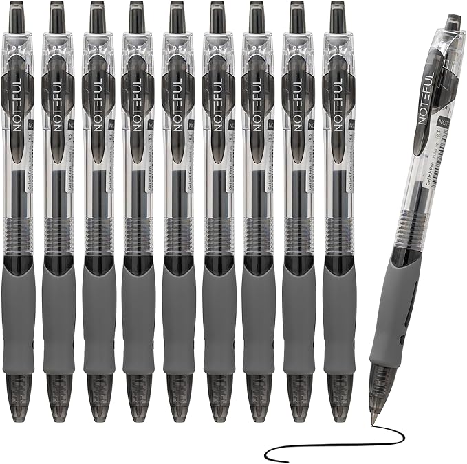 Retractable Click Gel Pens For Journaling, Smooth Writing, Black Gel Ink Fine Point Pen (0.5 mm), Pack of 8