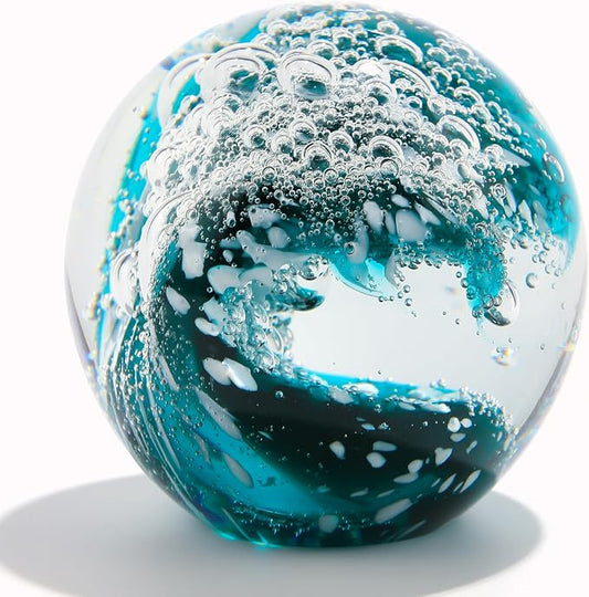Qianwei Ocean Waves Hand Blown Glass Decor Crystal Ball Sea Figurines Gifts | by QianweiCrystal