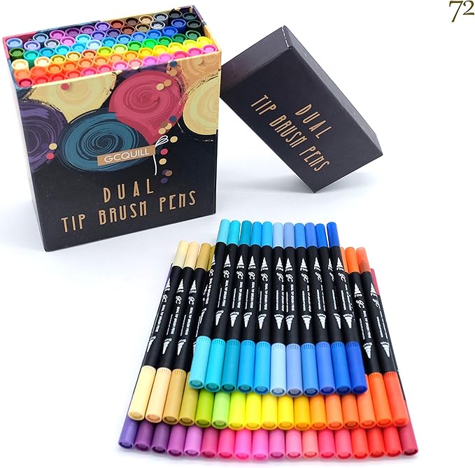 GC 72 Colors Dual Tip Brush Pens Highlighter 72 Art Markers 0.4mm Fine liners & Brush Tip Watercolor Pen Set for Adult and kids Coloring Books, Calligraphy, Hand Lettering, Note Taking-DeskLoop Office