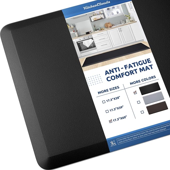 KitchenClouds Kitchen Mat Cushioned Anti Fatigue Rug 17.3"x60" Water Resistant by KitchenClouds