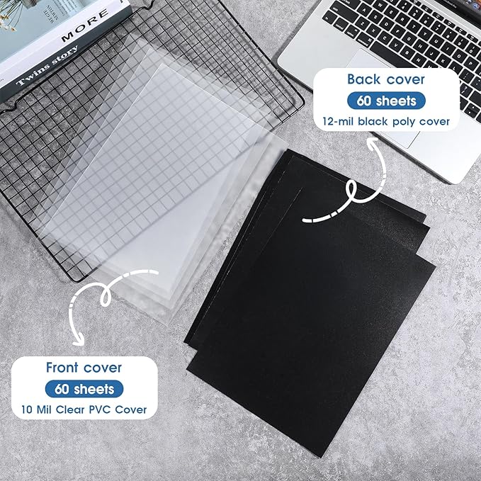 120 Pack Clear Binding Covers and Backs 8.5 X 11 Inches 12 Mil Sand-Textured Polycover, 10 Mil Presentation Binder Covers for Spiral Binding with Clear Front, Letter Size, Square Corners, Un-Punched-DeskLoop Office