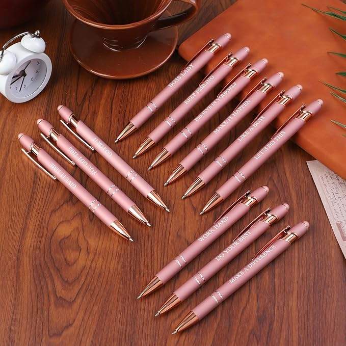 12 Pcs Ballpoint Pens,Fine Point Smooth Writing Pens,Kawaii Pens For Writing Journaling Taking Notes School Office Home. (Rose gold 12Pcs)-DeskLoop Office