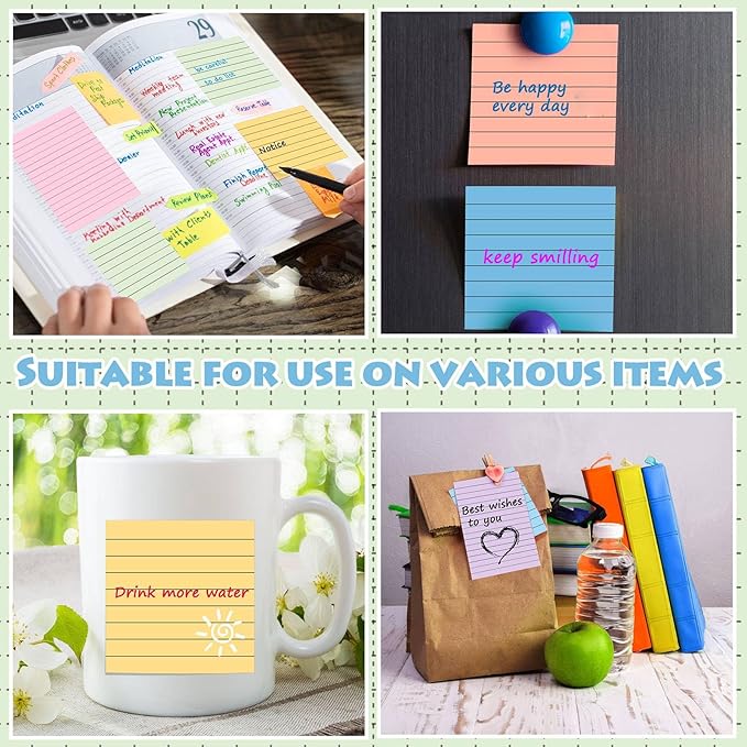 Yexiya 64 Pcs Lined Sticky Notes Self Stick Notes with Lines Bright Assorted Colors Sticky Pad for Home Office Products Post Memos, 1920 Sheets(4 x 6 Inch, 3 x 3 Inch,Fresh Color)-DeskLoop Office