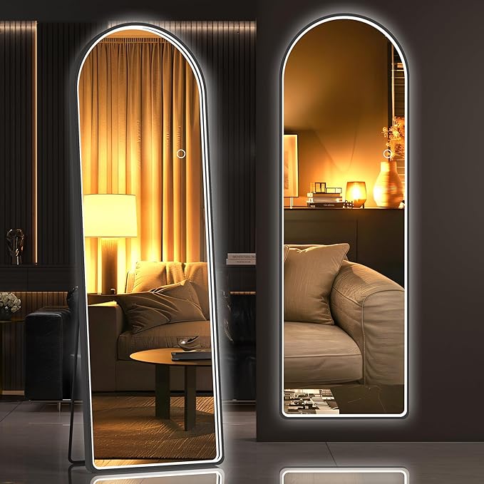 Hasipu 55" X 18" Full Length Mirror with Lights, Black Frame Arch Led Mirror Full Length and 3 Colors Temperatures & Brightness Adjustable,Light Up Mirror Full Body for Bedroom Cloakroom Living Room-DeskLoop Office
