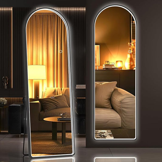 Hasipu 55" X 18" Full Length Mirror with Lights, Black Frame Arch Led Mirror Full Length and 3 Colors Temperatures & Brightness Adjustable,Light Up Mirror Full Body for Bedroom Cloakroom Living Room-DeskLoop Office