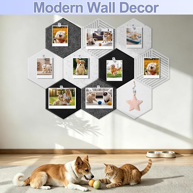 10PCS Hexagon Cork Board Tiles, Self-Adhesive Felt Bulletin - Image 4