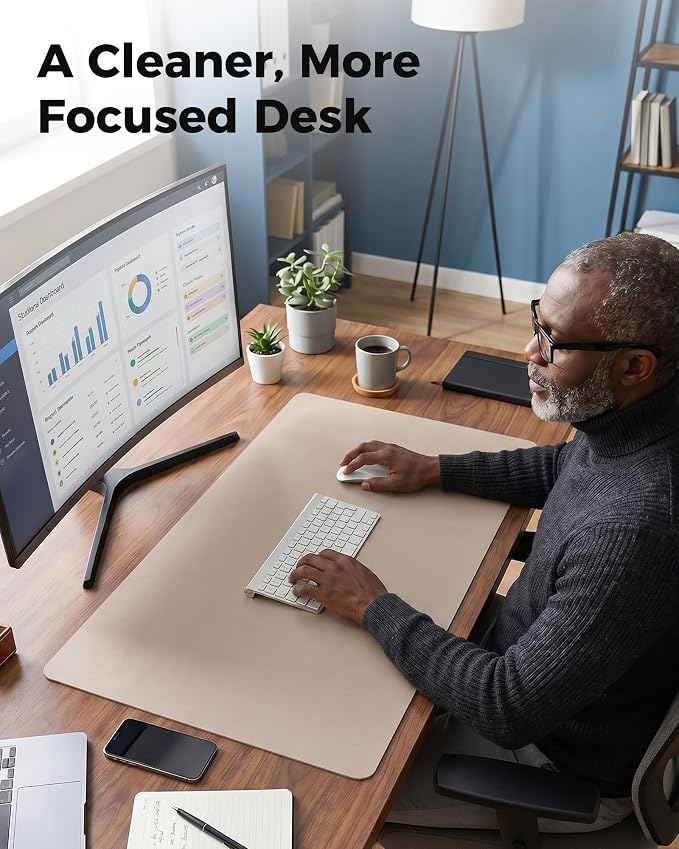 Aothia Dual-Sided Desk Mat, FSC Cork & PU Leather Desk Pad, Large Mouse Pad & - Image 7