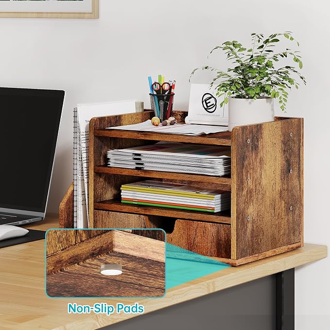 Wood Desk File Organizer with Side File Rack, Space-Efficient Design Easy to - Image 5