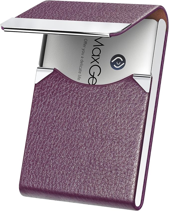 MaxGear Business Card Holder, PU Leather Business Card Case, Magnetic Closure by MaxGear