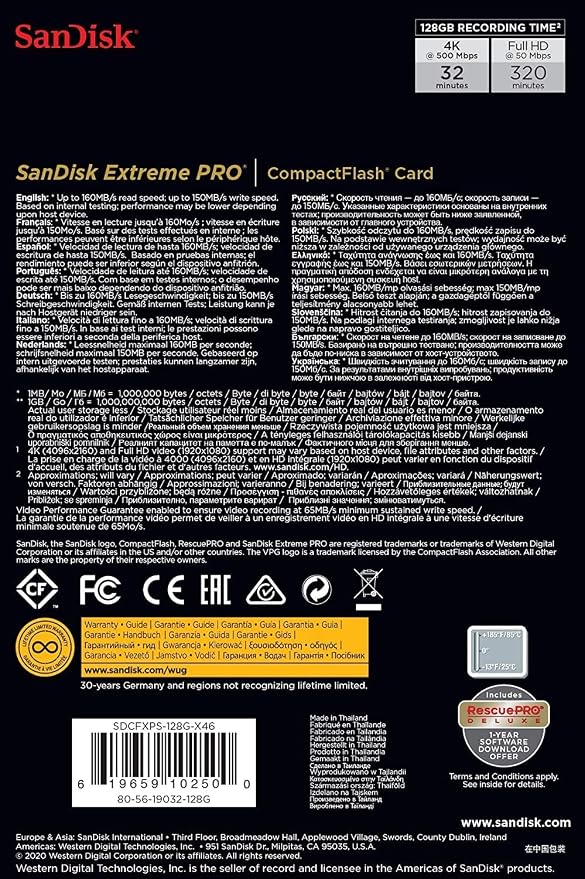 SANDISK 128GB Extreme PRO CompactFlash Memory Card UDMA 7 Speed Up To 160MB/s- - Image 5