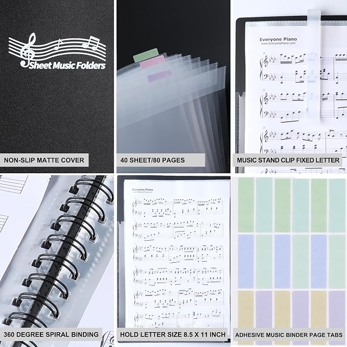 Piano Sheet Music Folder Organizer: 40 Plastic Sleeves Display 80 Pages Spiral - Image 5