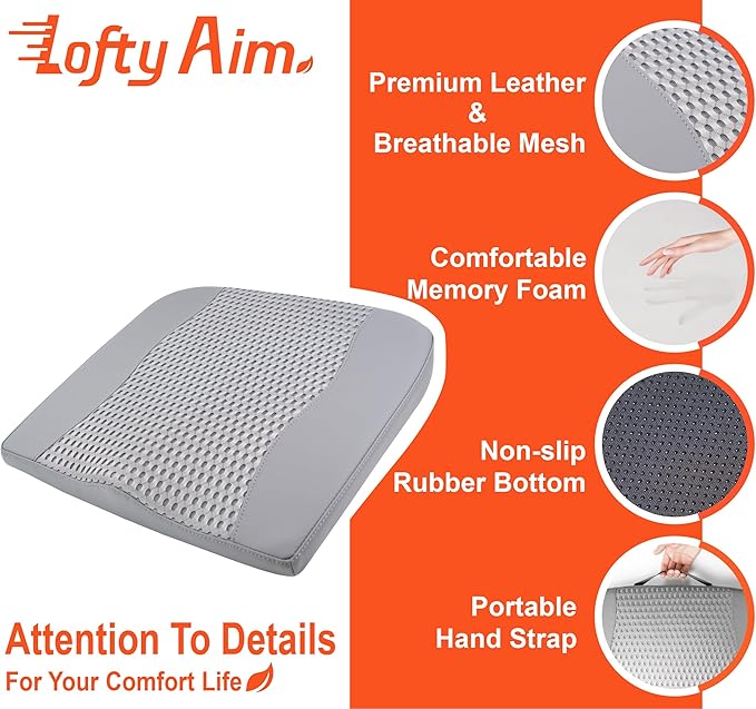 Car Seat Cushion, Comfort Memory Foam Car Cushions for Driving - Sciatica & Lower Back Pain Relief, Driver Seat Pillow for Auto, Office Chair, Wheelchair - 4D Mesh Gray-DeskLoop Office